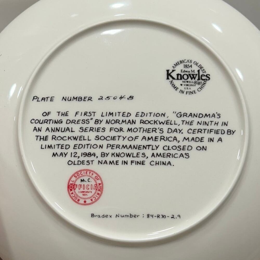 Norman Rockwell “Grandma’s Courting Dress” 1984 Mother’s Day Collector Plate COA - Picture 2 of 7